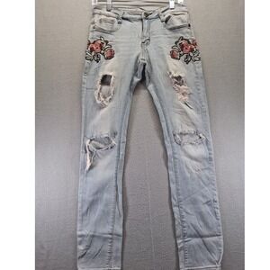 Y2K Machine Women Nouvelle Mode Embroided Skinny, Ripped Jeans Size 7